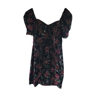 Vintage L.A.‎ Glo Velvet Puffed Sleeve Mini Dress Floral Black Size 7/8